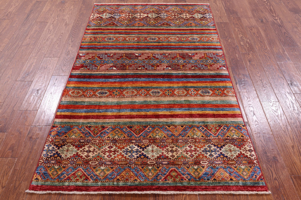 Handmade Khorjin Super Kazak Wool Rug 4' 0" X 6' 7" - Q12619