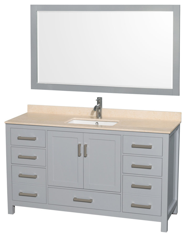 Wyndham WCS141460SGYIVUNSM58 60 inch Vanity in Gray with Ivory Marble and Square