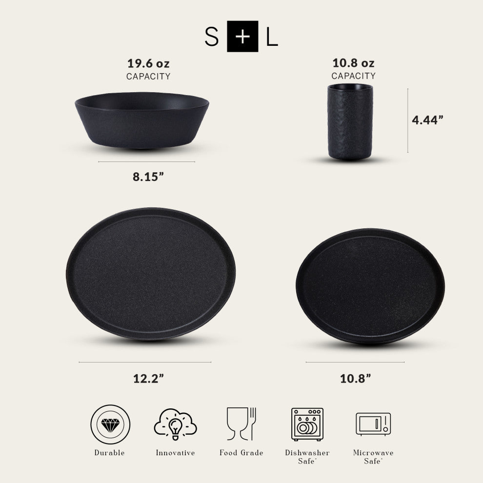Stone by Mercer Project Katachi Stoneware 16 Piece Dinnerware Set, Charcoal