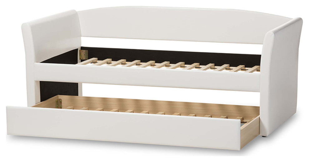Jolene Fabric Upholstered Daybed With Trundle Bed, White