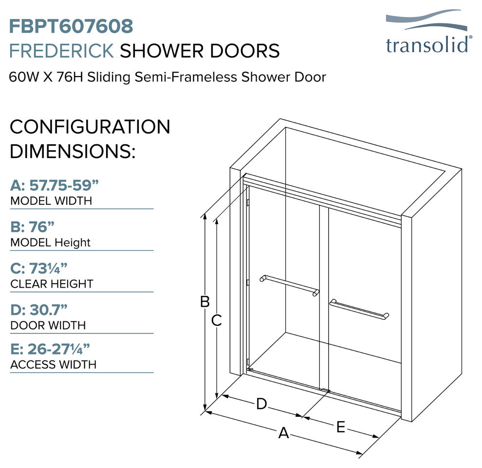 Frederick 59 in. W x 76 in. H Shower Door in Matte Black with Frosted Glass