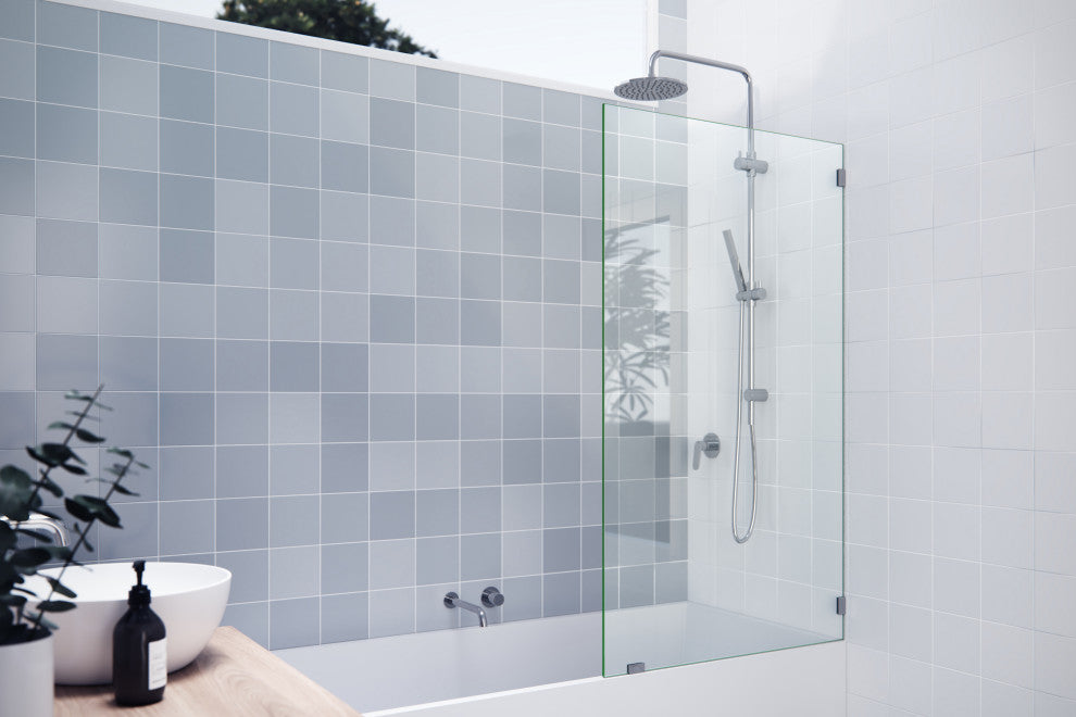 58.25"x34" Frameless Shower Bath Fixed Panel, Polished Chrome