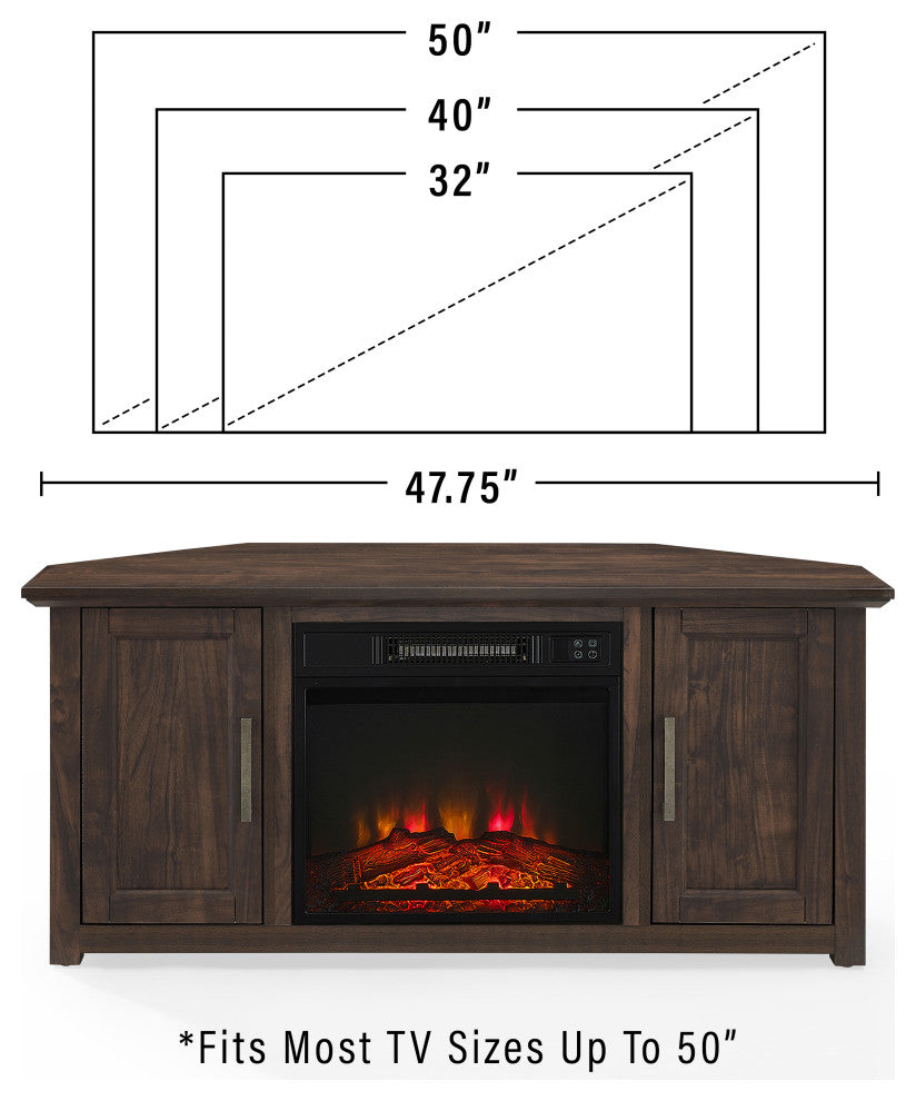 Camden 48" Corner TV Stand With Fireplace, Dark Walnut