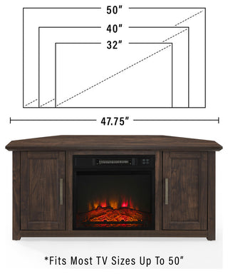 Camden 48" Corner TV Stand With Fireplace, Dark Walnut