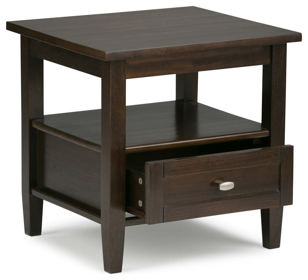 Warm Shaker Solid Wood 20" Rustic End Side Table, Tobacco Brown