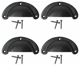 Cabinet or Drawer Bin Pull Black Iron Cup 3 3/4" x 1 3/4" H Pack of 4