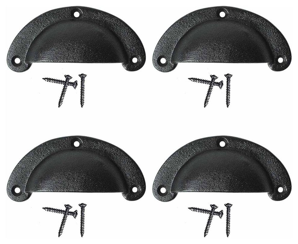 Cabinet or Drawer Bin Pull Black Iron Cup 3 3/4" x 1 3/4" H Pack of 4