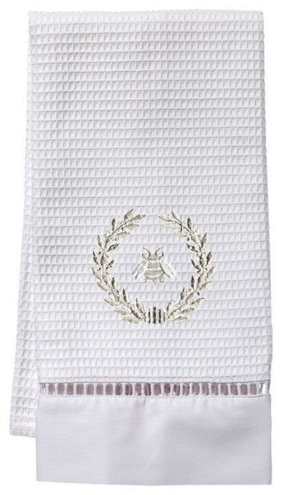 Waffle Guest Towel, Napoleon Bee Wreath, Beige