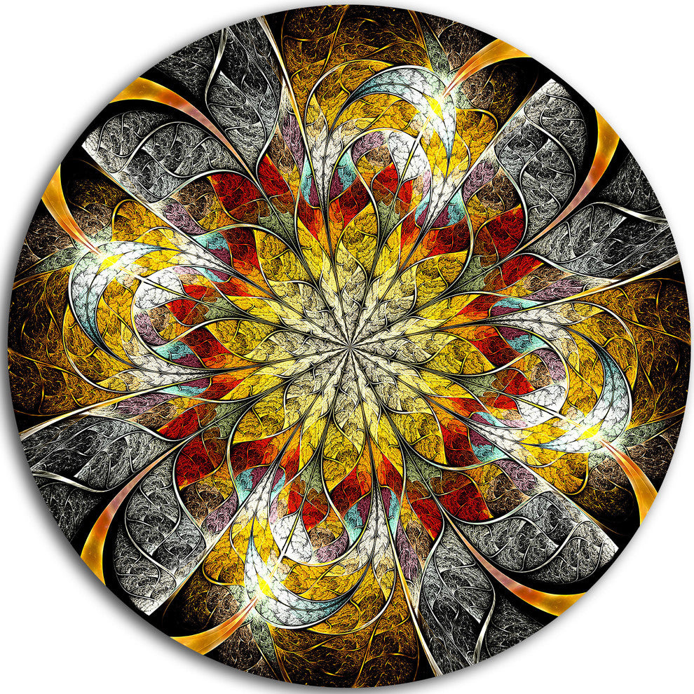 Symmetrical Golden Flower, Floral Digital Art Disc Metal Artwork, 38"