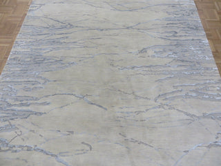 6'2x8'11 Hand Knotted Ivory Gray Modern Wool & Silk Oriental Rug