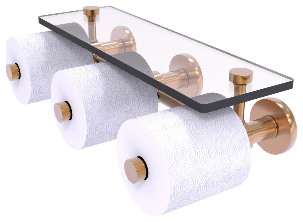 Prestige Skyline 3-Roll Toilet Paper Holder with Glass Shelf, Brushed Bronze