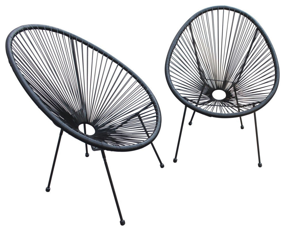 Set of Two Black Mod Indoor Outdoor String Chairs