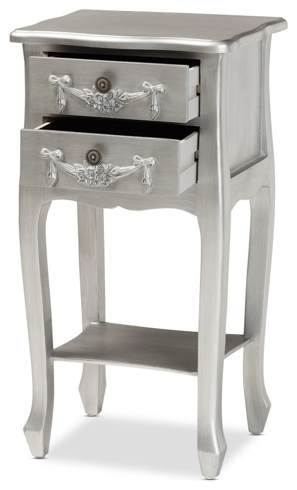 Eliya Classic and Traditional Brushed Silver Finished Wood 2-Drawer Nightstand