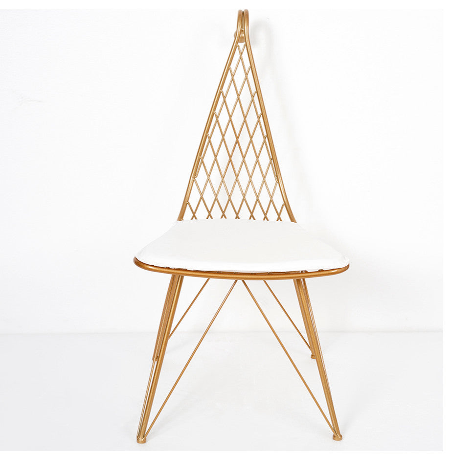 Glam Metal Dining Chair Hollow with PU Leather Cushion in Gold Finish Chair