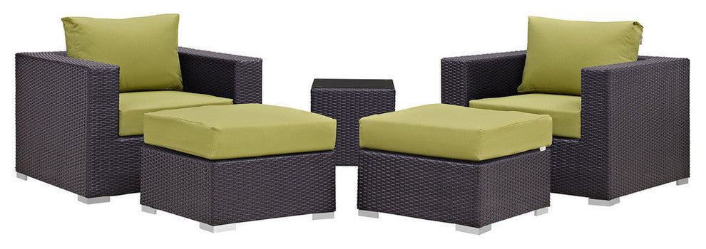 Modern Contemporary Outdoor Patio Sectional Set, Peridot, Synthetic Rattan