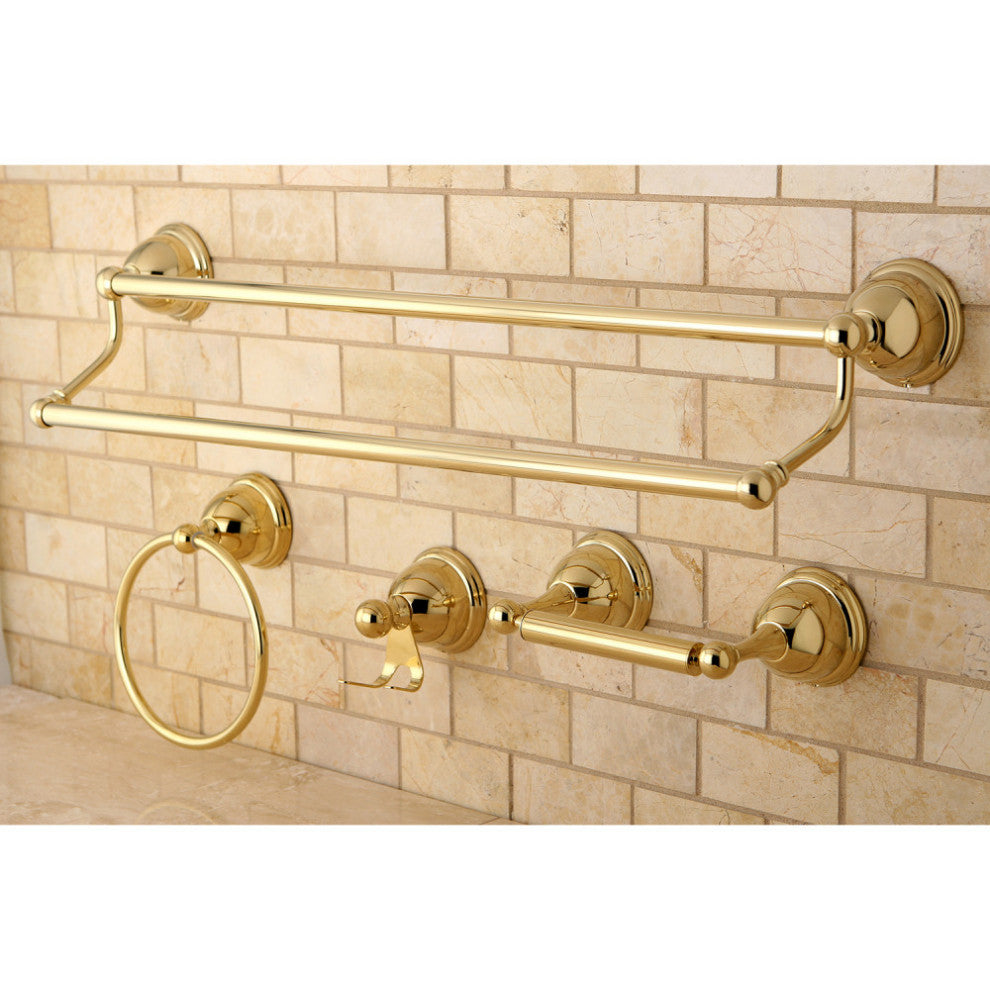 Kingston Brass 4-Piece Dual Towel Bar Bathroom Hardware Set, Polished Brass