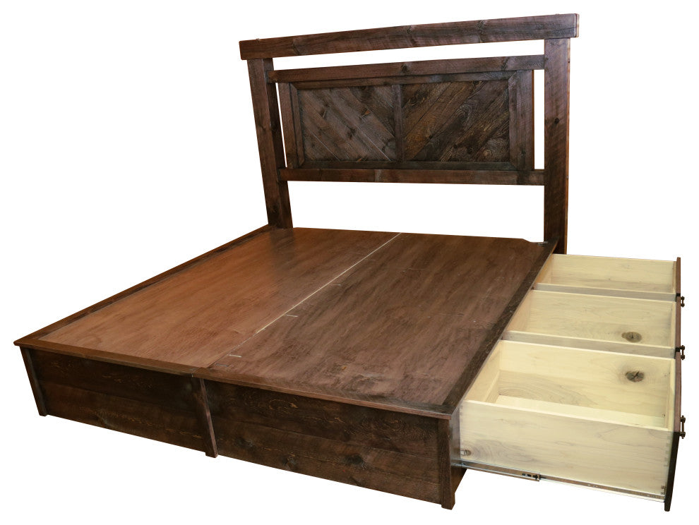 Barnwood Style Timber Peg Panel Platform Bed, Dusk, Queen