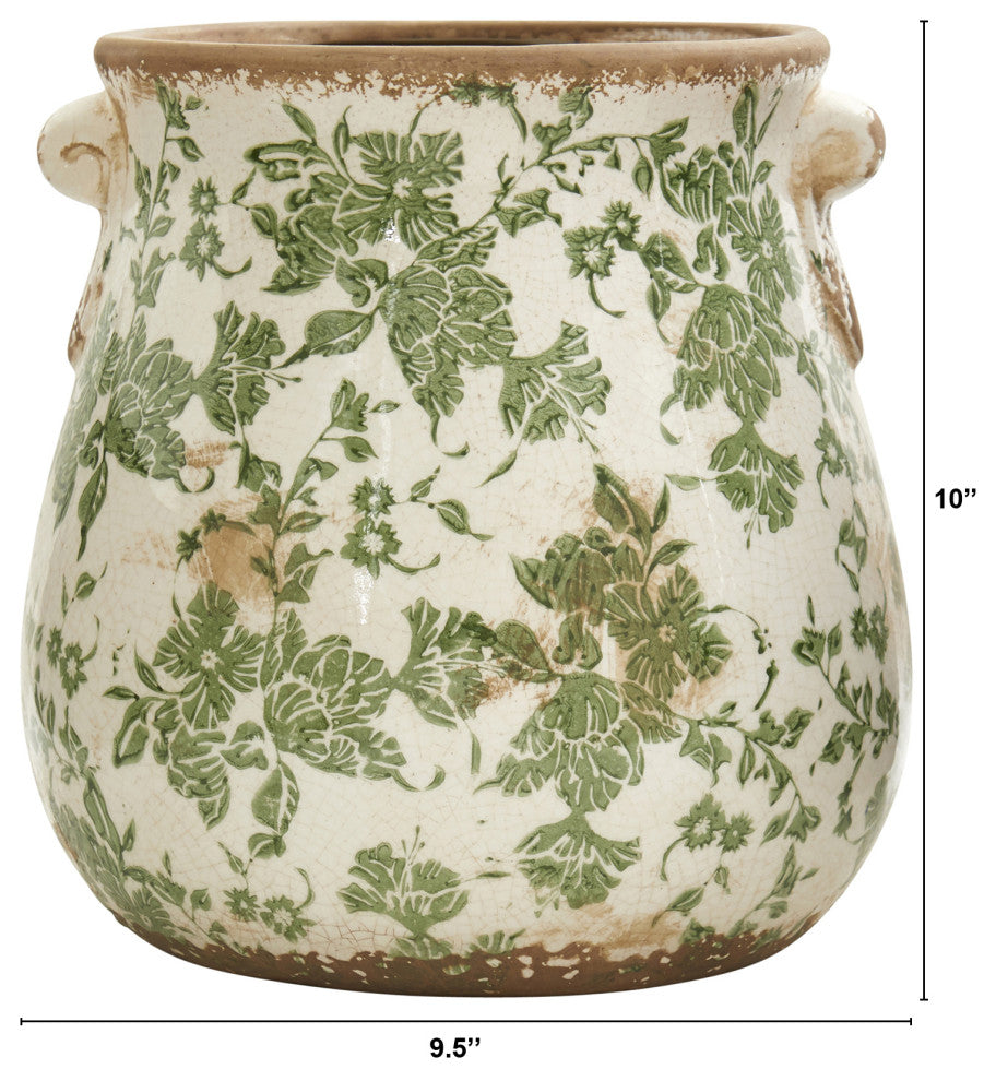 10 in. Tuscan Ceramic Green Scroll Planter