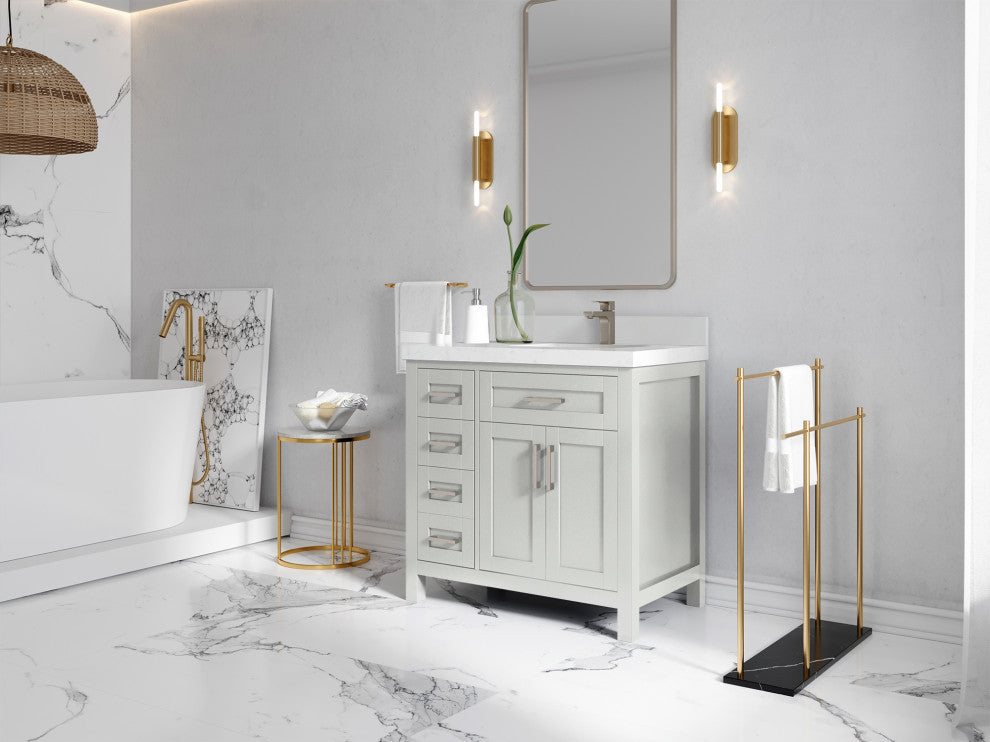 Cambridge 36 Right Offset Bath Vanity in Coventry Gray 2" Calacatta Laza