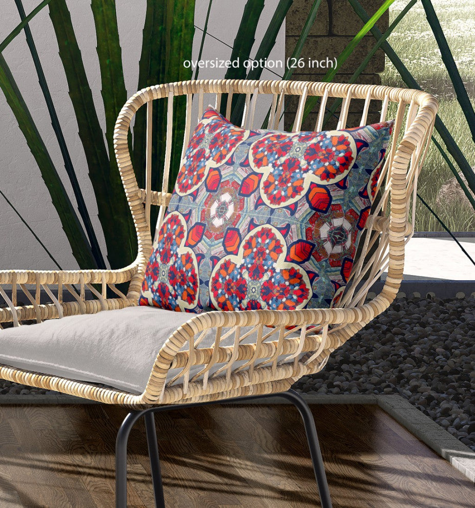 28" Red Blue Cloverleaf Indoor Outdoor Throw Pillow