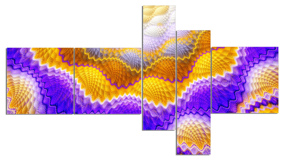 Blue Yellow Snake Skin Flower, Abstract Wall Art Canvas, 60"x32", 5 panels