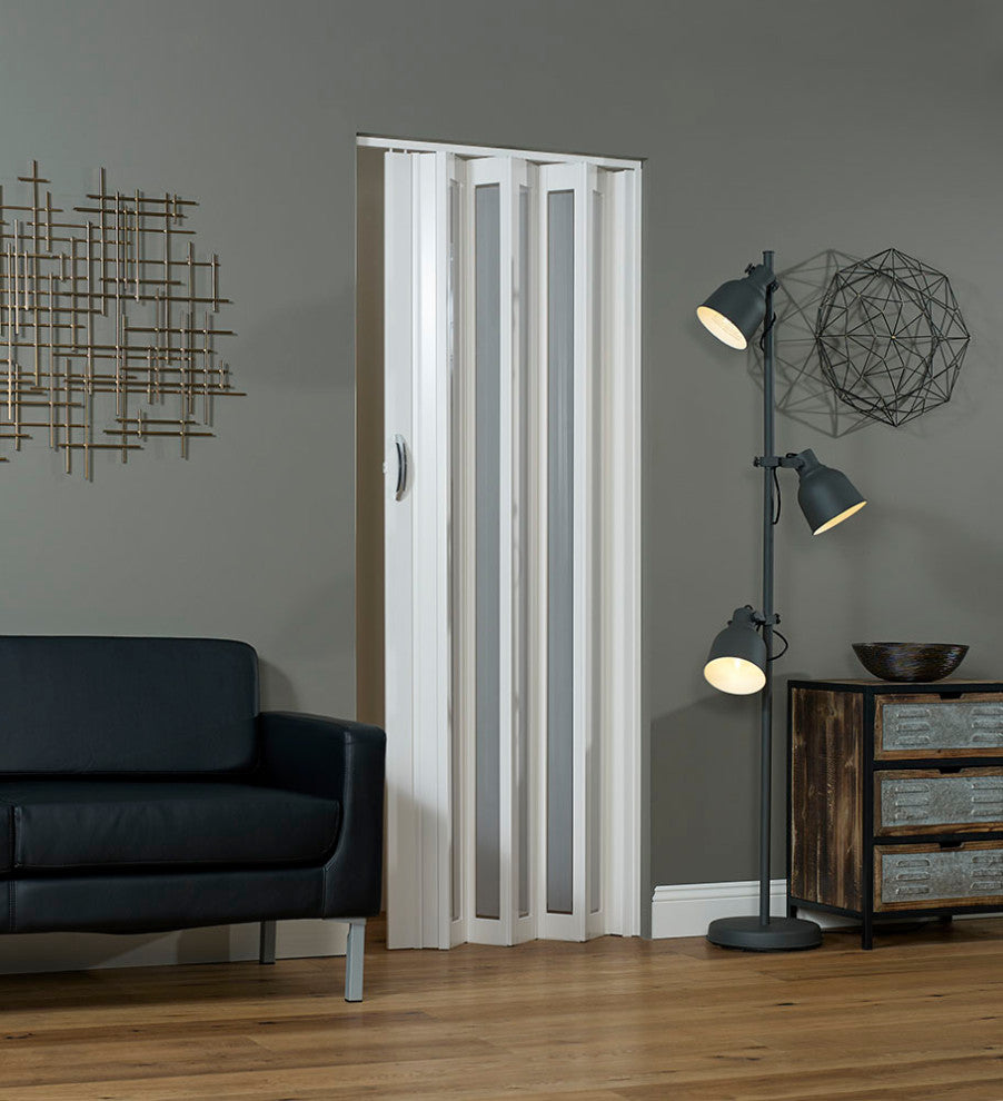 Homestyle Metro 36" x 80" Aluminum Frosted Square Folding Door, White Frosted