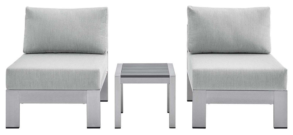 Shore Sunbrella Fabric Outdoor Patio Aluminum 3 Piece Set Silver Gray
