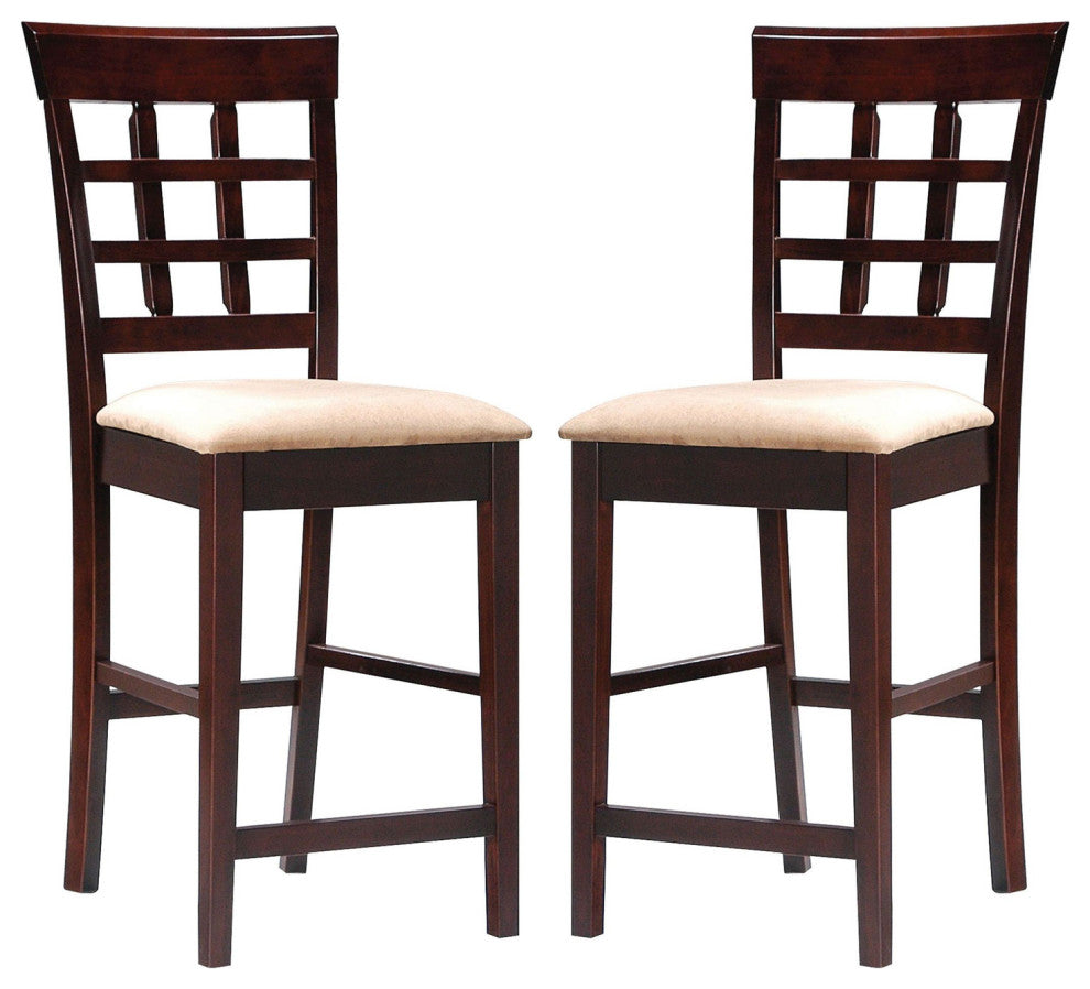 Set of 2 Counter Height Stools, Cappuccino and Tan