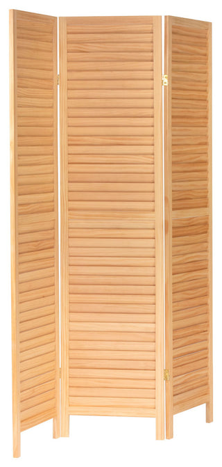6' Tall Wooden Louvered Room, Natural, 3 Panel