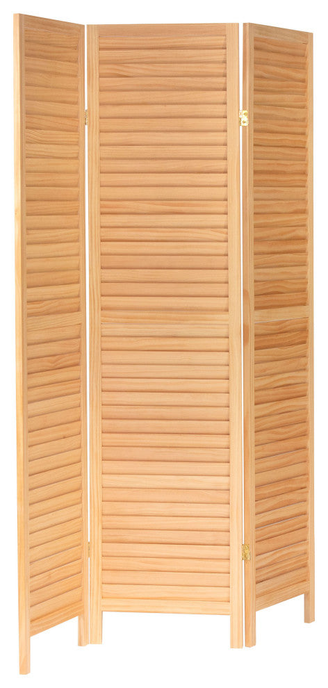 6' Tall Wooden Louvered Room, Natural, 3 Panel