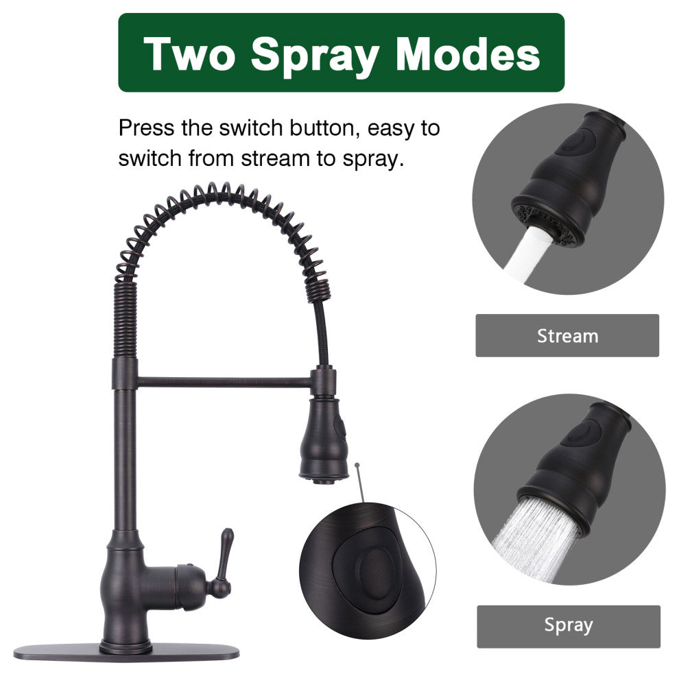 Copper Pre-Rinse Spring Kitchen Faucet with Pull Down Sprayer, Oil Rubbed Bronze