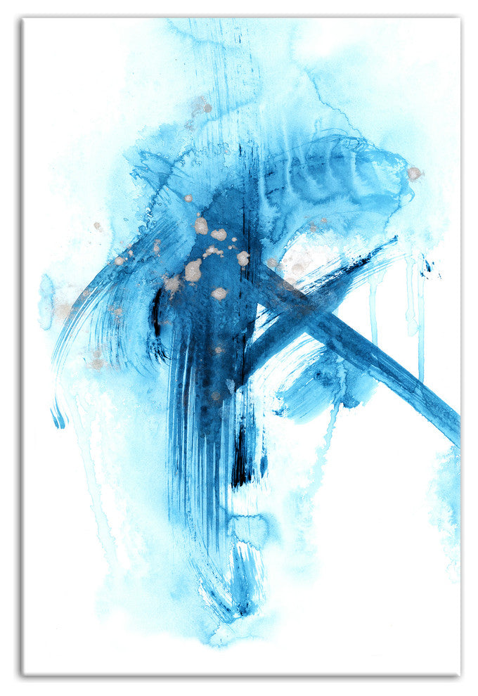 Blue and Silver Brush Strokes 12x18 Canvas Wall Art