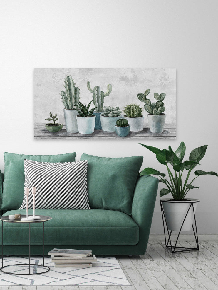 "Refreshing Green Succulents" Painting Print on Wrapped Canvas