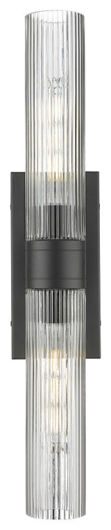 Ballston Urban 2 Light 11" Bath Vanity Light, Matte Black, Striped Clear Glass