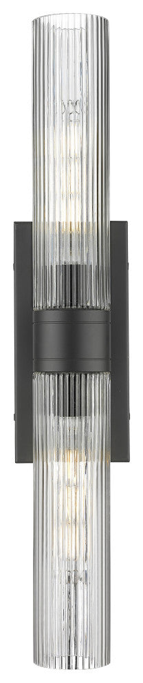 Ballston Urban 2 Light 11" Bath Vanity Light, Matte Black, Striped Clear Glass
