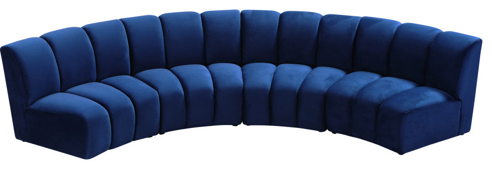 Infinity Channel Tufted Velvet Modular Chair, Navy, 4 Piece