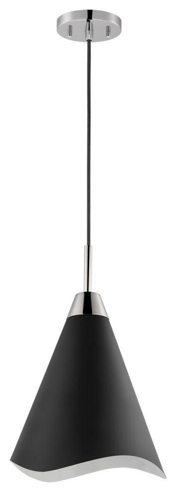 Tango 1-Light Medium Pendant, Matte Black With Polished Nickel