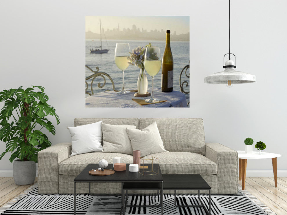 Glasses of White Wine For Two City 4 Giclee Wrap Canvas Wall Art