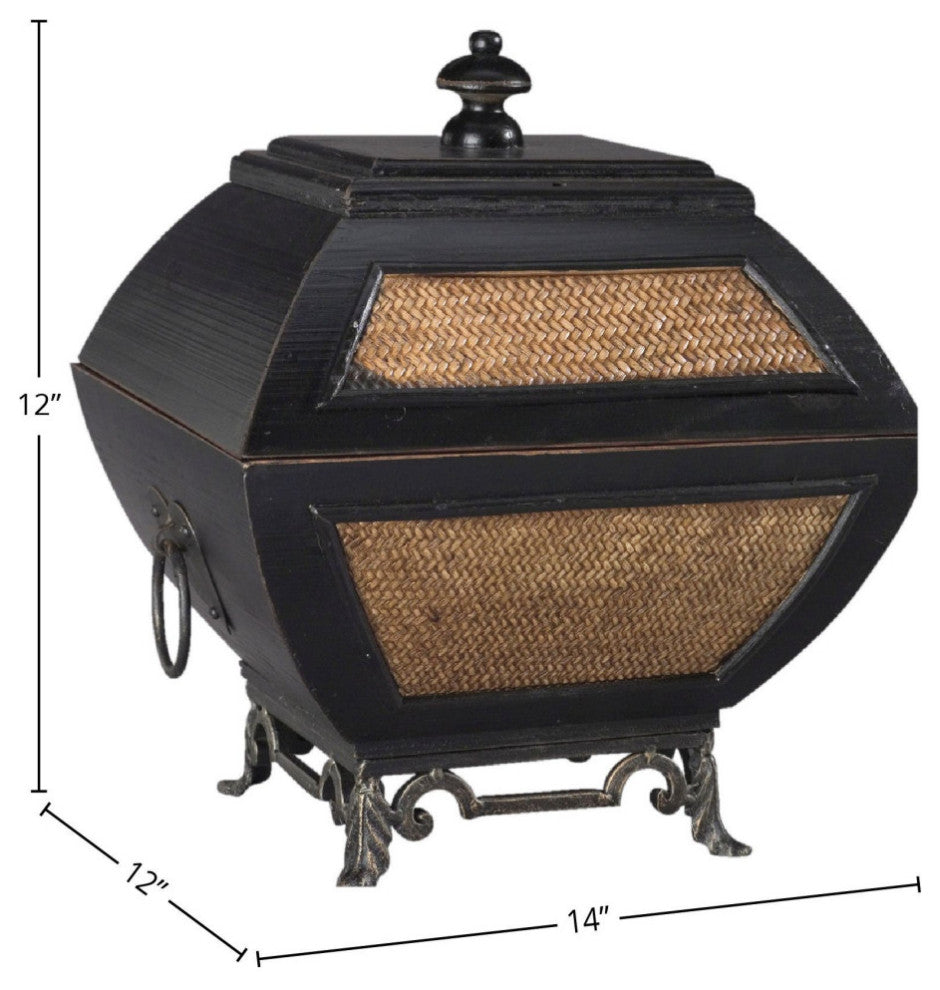 Wood and Wicker Decorative Box, Black/Hay