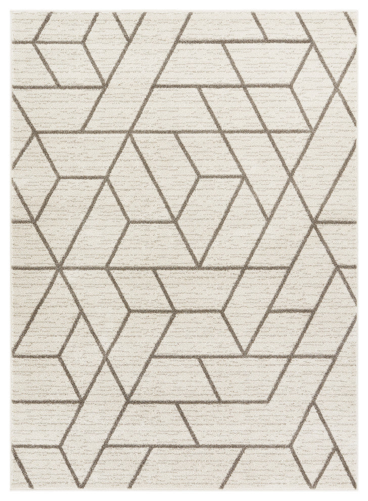 Well Woven Serenity Tume Modern Distressed Geo shapes Ivory Area Rug SE-122