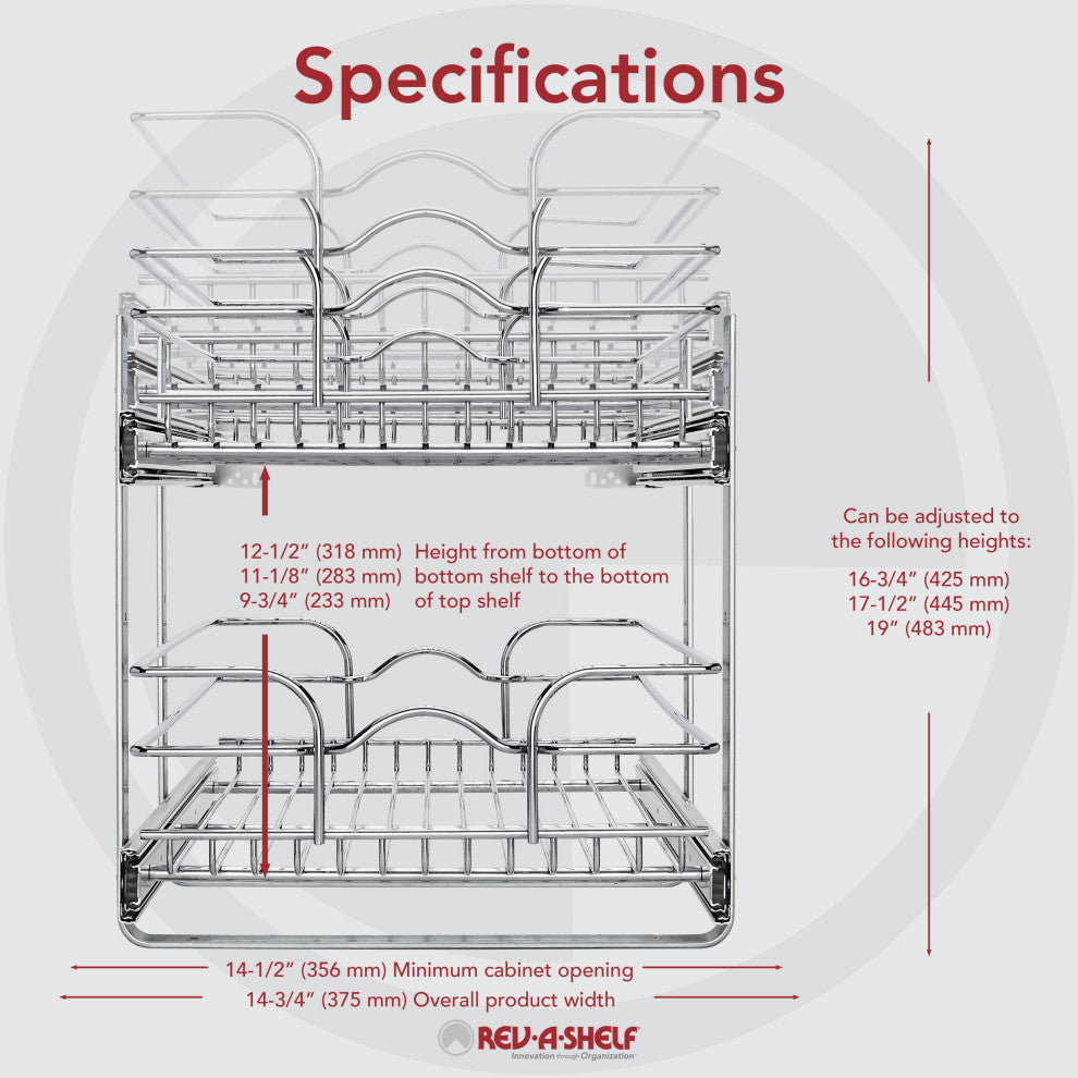 Two-Tier Bottom Mount Pull Out Steel Wire Organizer, 14.75"