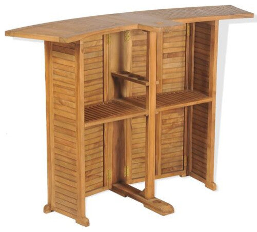 vidaXL Bar Table Brown Solid Teak Wood Large Foldable Bar Table