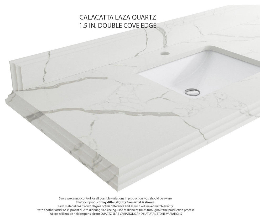 Paris 36" Left Offset Bathroom Vanity, Blue Heather 1.5" Calacatta Laza