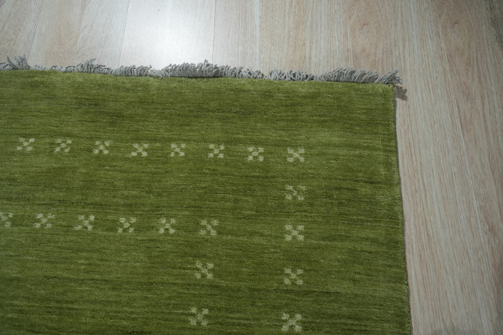 Handmade Wool Green Transitional Solid Rug, 8'x10'