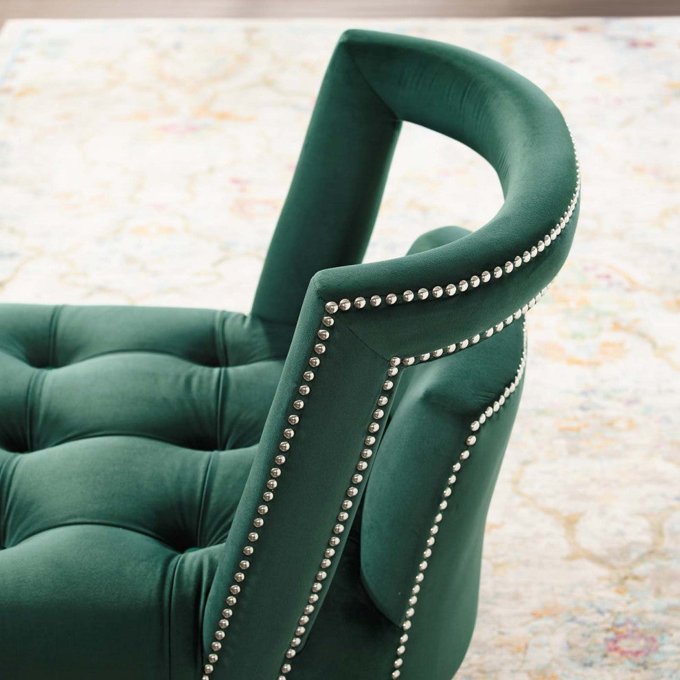 Modern Designer Lounge Accent Side Chair Armchair, Velvet Fabric, Green