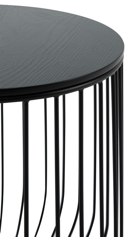 LeisureMod Runswick Modern Wood Top End Table With Metal Base, Black