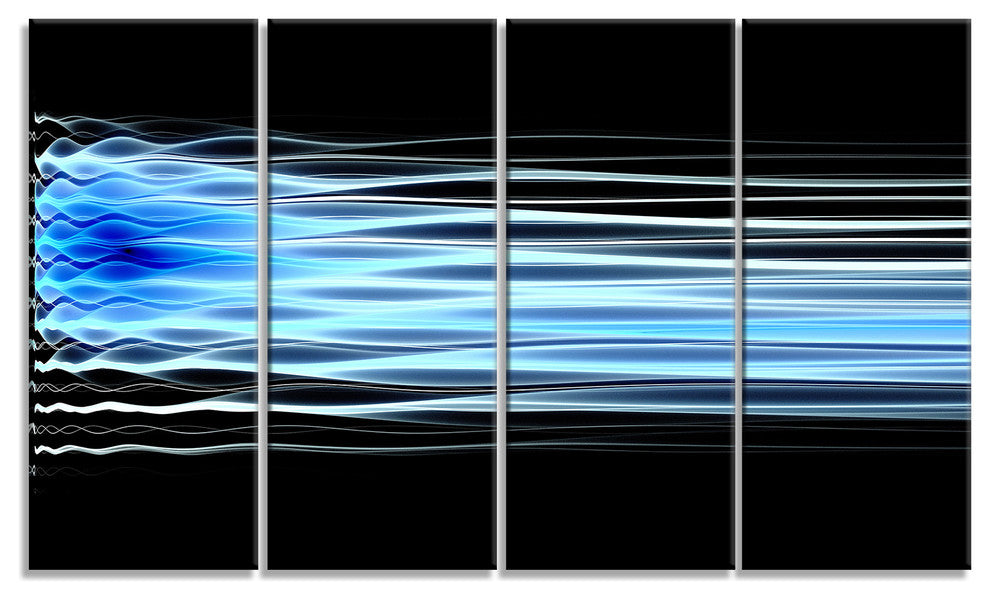 Light Blue Fractal Waves, Abstract Art on Canvas, 48"x28", 4 Panels