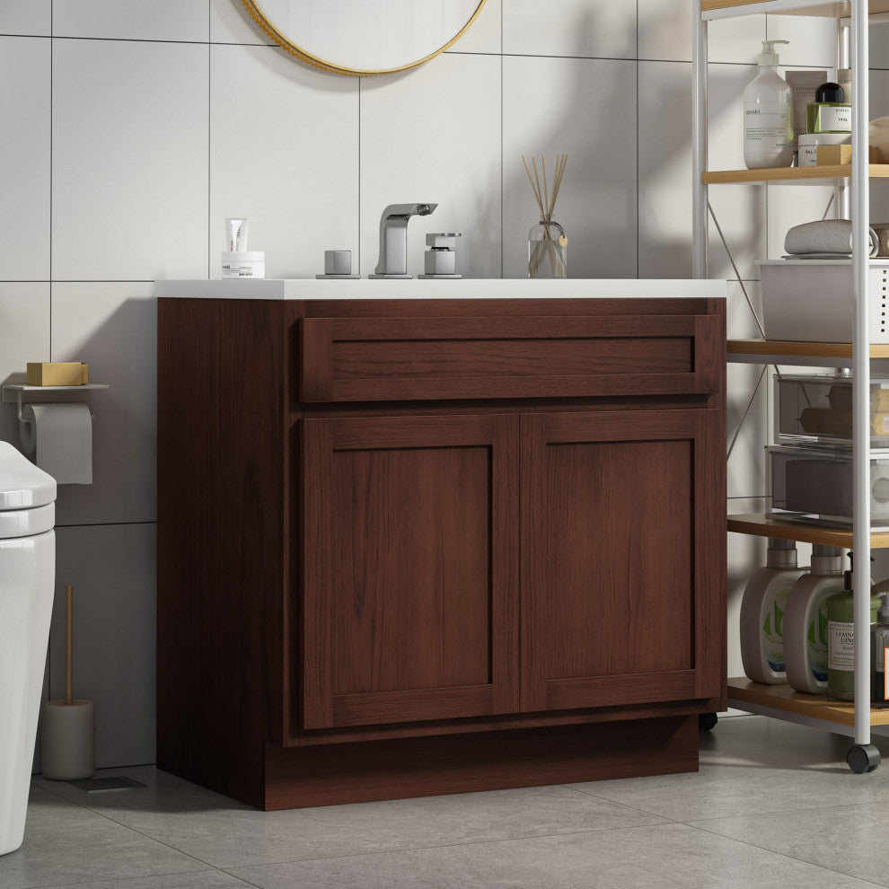 Vanity Art Vanity Base Cabinet, No Top, 33", Brown