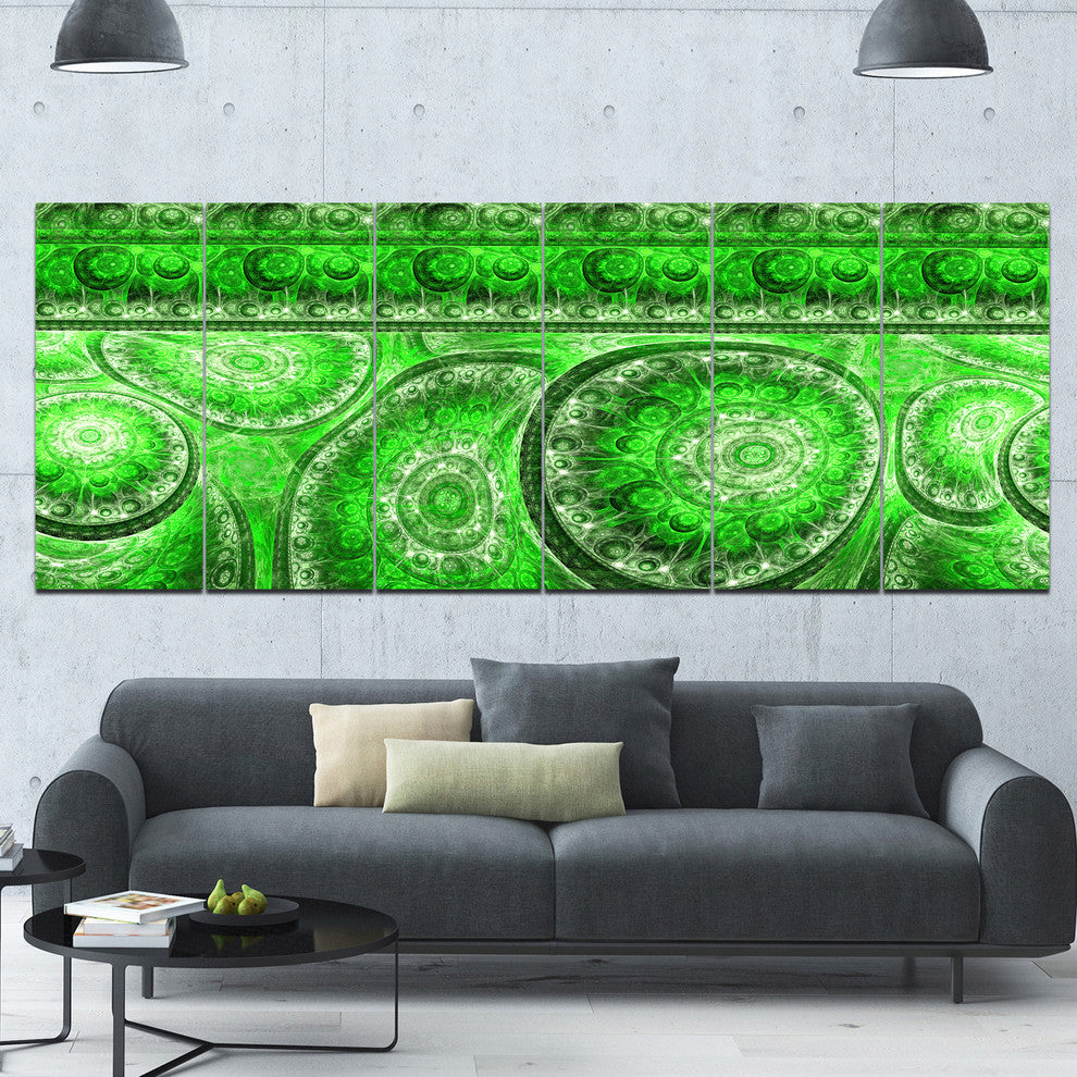 Green Living Cells Fractal Design, Abstract Canvas Art Print, 70"x28", 6 Panels