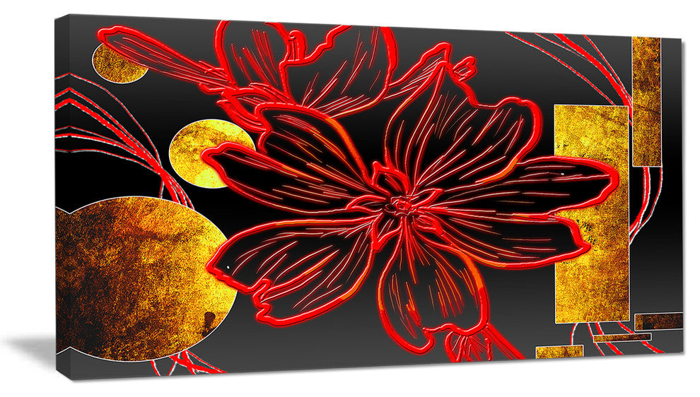 Abstract Red Flower Painting, Large Floral Canvas Art Print, 32"x16"